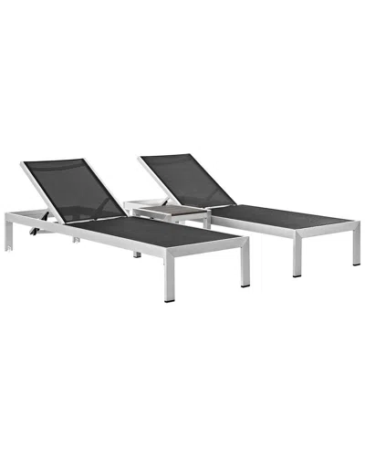 Modway Shore 3pc Outdoor Patio Aluminum Chaise Lounge Set In Gray