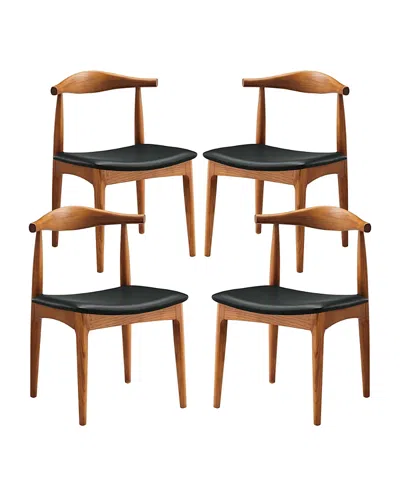 Modway Tracy Wood Dining Chairs, Set Of 4 In Black