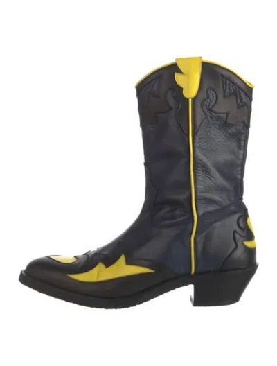 Pre-owned Molly Goddard Leather Patterned Western Boots In Blue