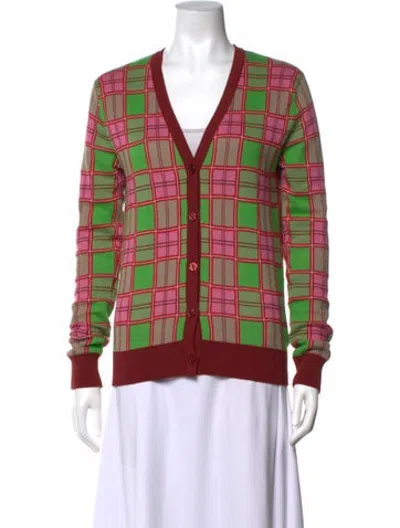 Pre-owned Molly Goddard Plaid Print V-neck Sweater In Green/pink