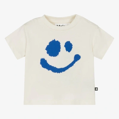 Molo Babies' Boys Ivory Cotton Happy T-shirt In White
