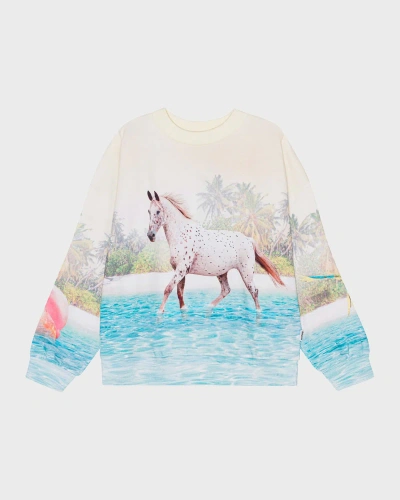 Molo Kids' Horse Print Organic Cotton Sweatshirt In Island Horse
