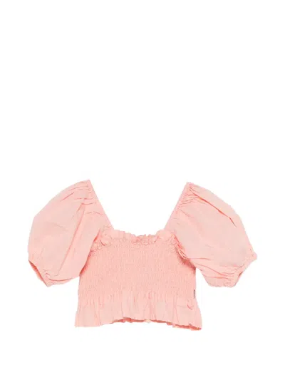 Molo Smocked Puff-sleeve Blouse In Pink