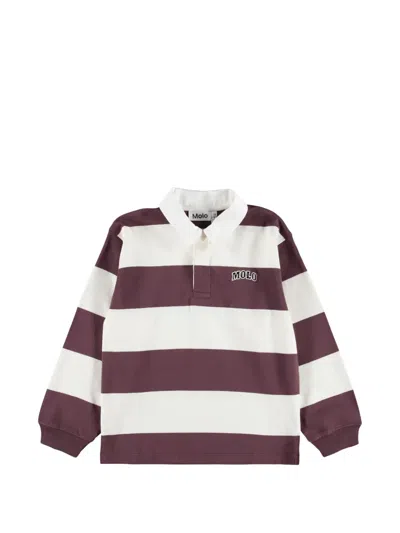 Molo Kids' Striped Logo-embroidered Polo Shirt In Burgundy