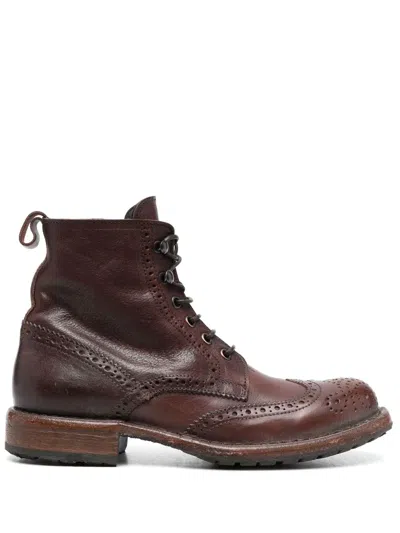 Moma Brogue-detail Ankle Boots In Brown