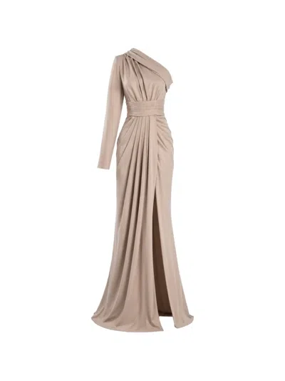 Monarh Asymmetrical Draped Maxi Dress In Neutral