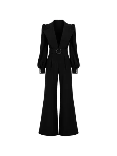 Monarh Belted Wide-leg Jumpsuit In Black