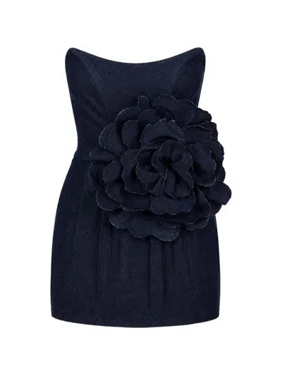 Monarh Rochie Floral-appliqué Strapless Mini Dress In Blue