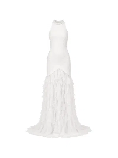 Monarh Ruffled Silk Gown In White