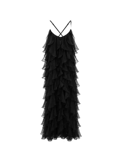 Monarh Ruffled Tiered Gown In Black
