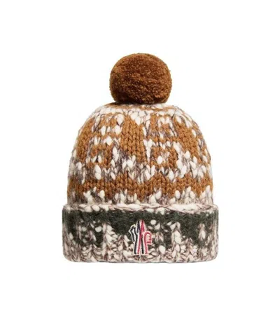 Moncler Alpaca  Wool Blend Beanie With Pom Pom In Multi