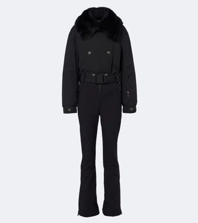 Moncler Belted Shearling-trimmed Ski Suit In Multi
