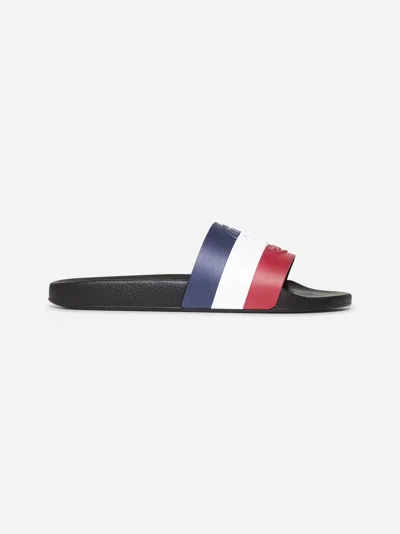 Moncler Black Rubber Basile Sliders In Multi