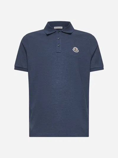 Moncler Blue Tricol-trimmed Pique Polo Shirt