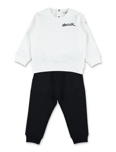 Moncler Boys' Logo Crewneck Sweatshirt & Jogger Set In White+blue