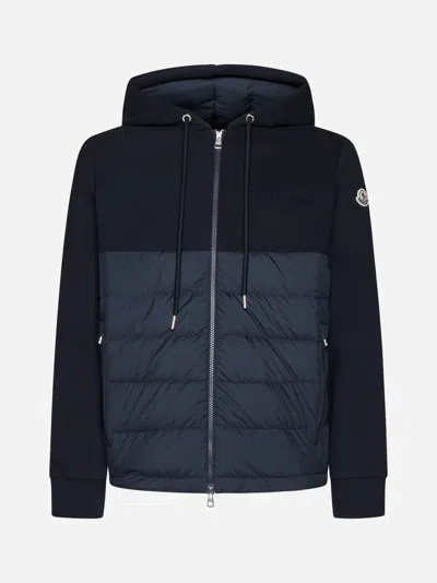 Moncler Cotton And Quilted Nylon Jacket In Blue