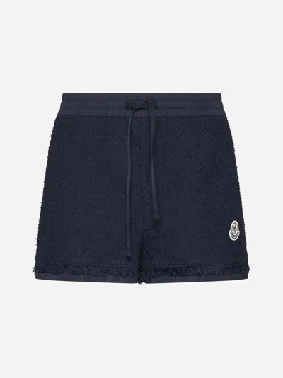 Moncler Cotton-blend Boucle' Shorts In Blue