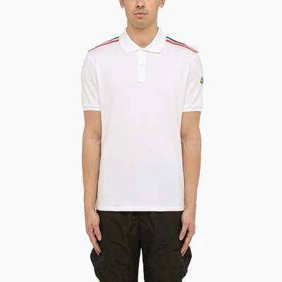 Moncler Cotton Polo Shirt With Iconic Bands In White