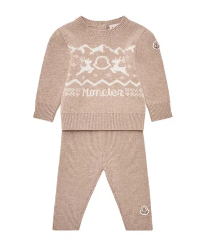 Moncler Deer Motif Wool  Cashmere Set In Beige