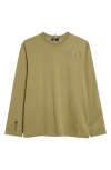 Moncler Embossed Logo Long Sleeve Cotton Graphic T-shirt In Light Yellow Olive