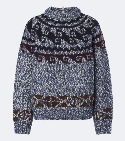 Moncler Fair Isle Wool And Alpaca-blend Sweater In Blue