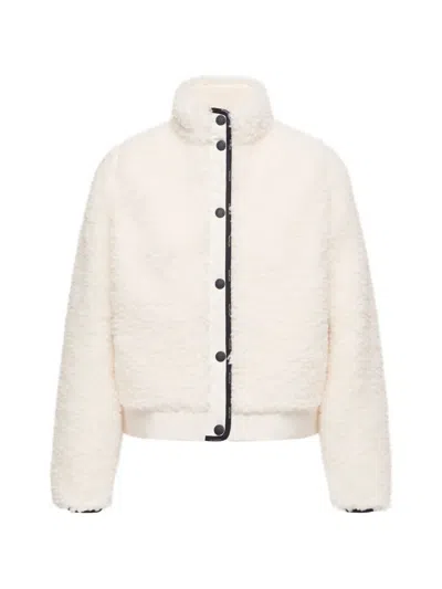 Moncler Fleece-texture High-neck Cardigan In Neutral