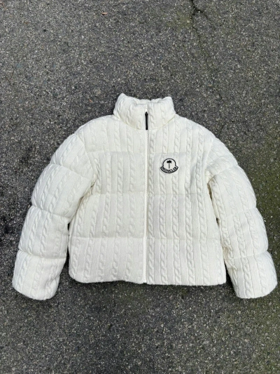 Pre-owned Moncler Genius $2200 Cream Dendrite Knit Puffer Jacket