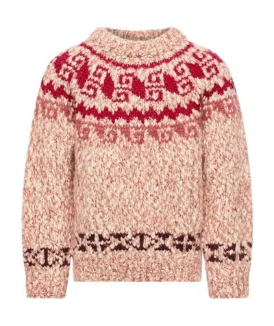 Moncler Geometric Jacquard Wool Blend Sweater In Red