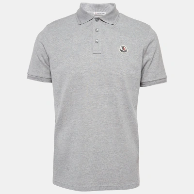 Pre-owned Moncler Grey Cotton Pique Logo Patch Polo T-shirt M