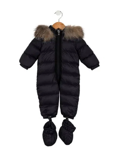 Pre-owned Moncler Babies' Infants Boys' Fur Trim One-piece Jacket In Blue