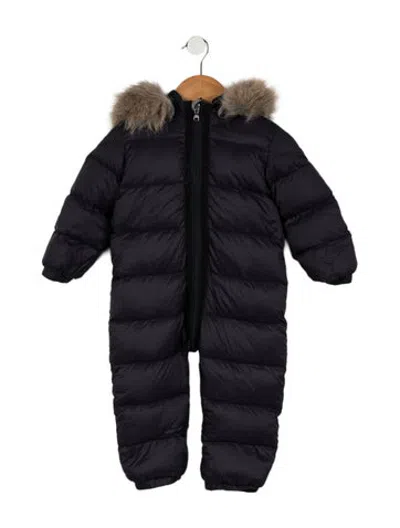 Pre-owned Moncler Babies' Infants Boys' Fur Trim One-pieve Jacket In Blue