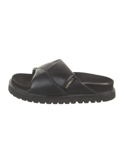 Pre-owned Moncler Leather Slides In Black