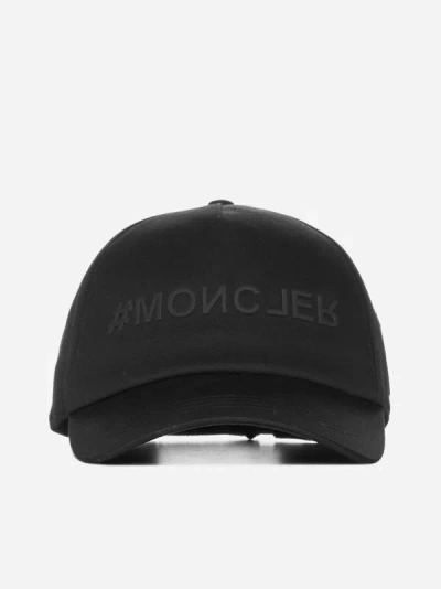 Moncler Logo Cotton Baseball Cap In Black