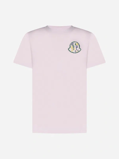 Moncler Logo Cotton Shirt In Light Pink