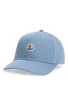 Moncler Kids' Logo Detail Cotton Denim Baseball Cap In Blue