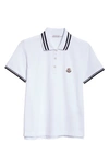 Moncler Logo Patch Cotton Piqué Knit Polo In Blanc I Negre