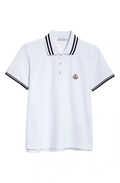 Moncler Logo Patch Cotton Piqué Knit Polo In Blanc I Negre