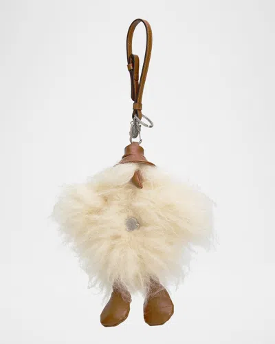 Moncler Monduck Key Ring In Faux Fur In Beige