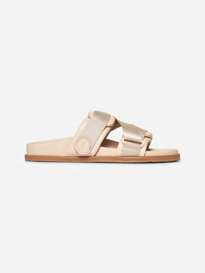 Moncler Pink Nappa Leather Mon Summer Sliders In Beige
