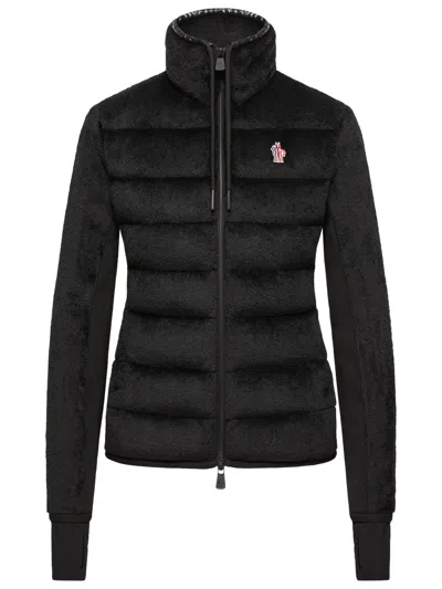Moncler Plush Padded High-neck Mini Sweatshirt With Drawstring & Zip In Nero