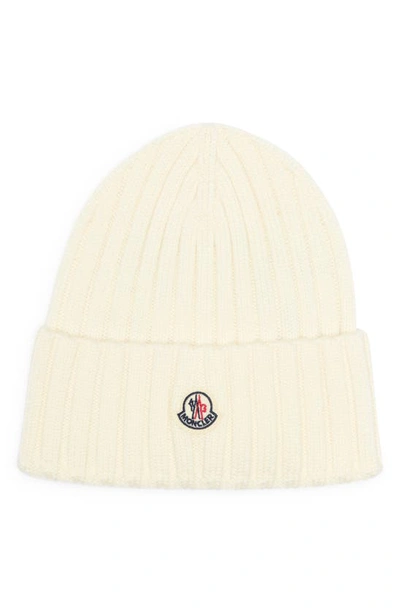 Moncler Rib Virgin Wool Beanie In White