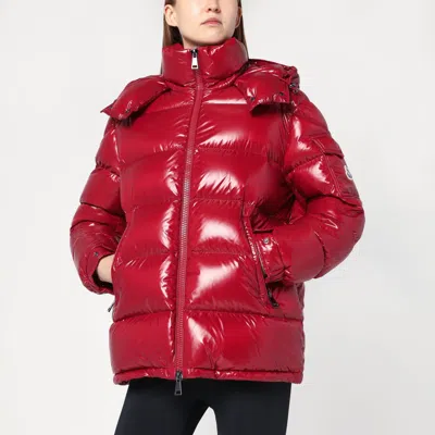 Moncler Ruby Red Down Jacket In Lacquered Nylon