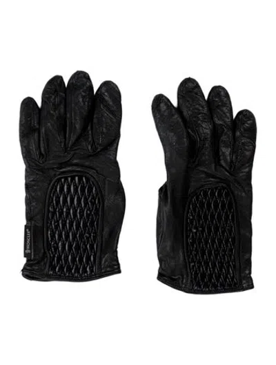 Pre-owned Moncler Solid Leather Winter Gloves In Black