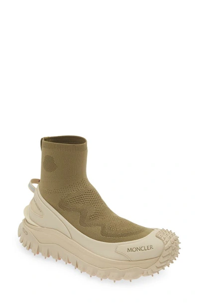 Moncler Trailgrip Sock Sneaker In Olive Amber