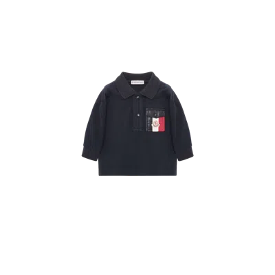 Moncler Kids' Tricolour Long Sleeve Cotton Piquet Polo Shirt, Boys, Blue, Size: 12/18m