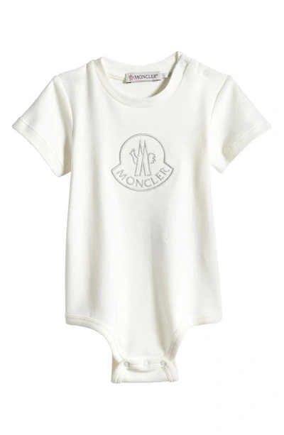 Moncler Babies' Tutina Embroidered Cotton Bodysuit In Light Grey