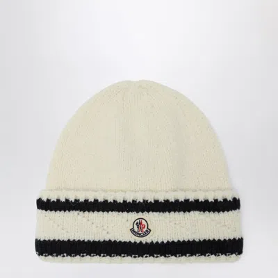 Moncler White And Blue Wool Hat