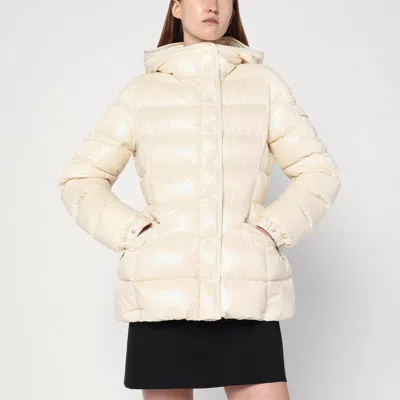 Moncler White Down Jacket In Lacquered Nylon