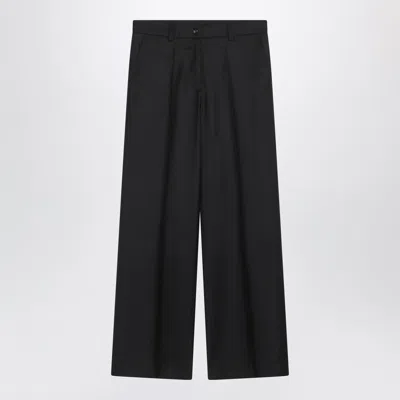 Moncler Wide-leg Wool Trousers With Pressed Creases In Black