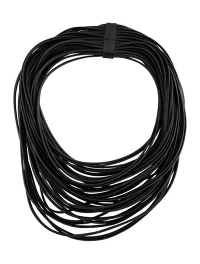 Pre-owned Monies Leather & Ebony Wood Multistrand Collar Necklace, 24.5" In Black